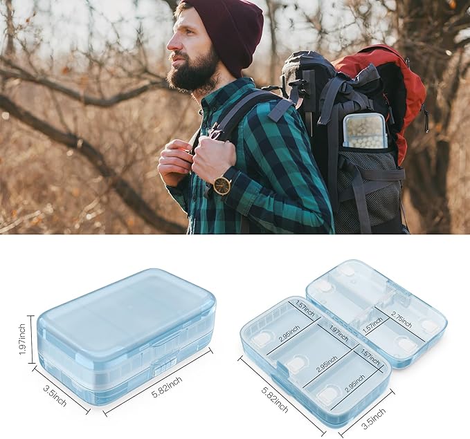 FYY Weekly Pill Organizer with Labels,8 Compartments Travel Daily Pill Case Airtight Moistureproof Large Pill Box to Hold Vitamins, Fish Oil, Supplements,Cotton Swab and Bandages-Blue