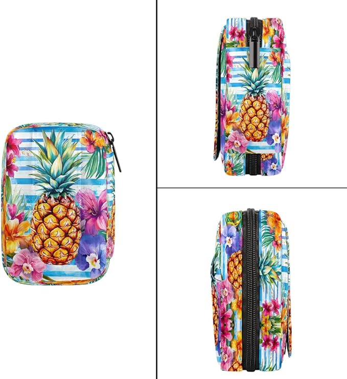 Tropical Pineapple Fruit Pill Case Travel Pill Organizer Weekly 7 Day Portable with Zipper Medicine Box Pill Case for Vitamins, Birth Control,Fish Oils,Medication, Supplements