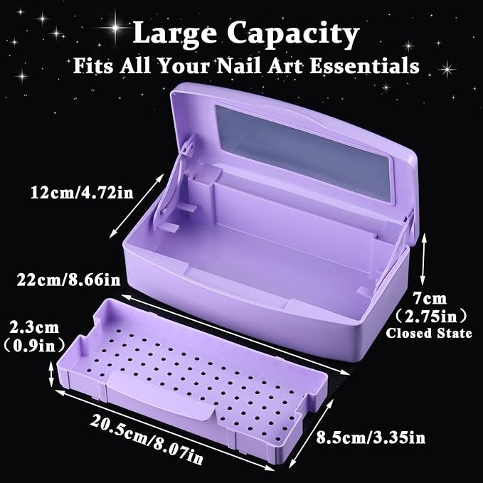 Nail Tool Sterilizer Box Plastic Disinfectant Container for Nail Art Accessories Tools, Sterilizer Soaking Box with Strainer Pedicure Manicure Cleaning Equipment, Purple