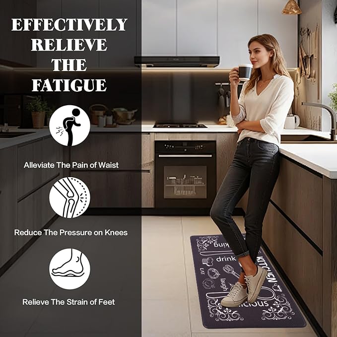 Mirok Washable Anti Fatigue Mat for Cushioned Floor Mat,Farmhouse Chef Kitchen Non-Skid Ergonomic Comfort Foam Rugs,Non Slip (17"x29")