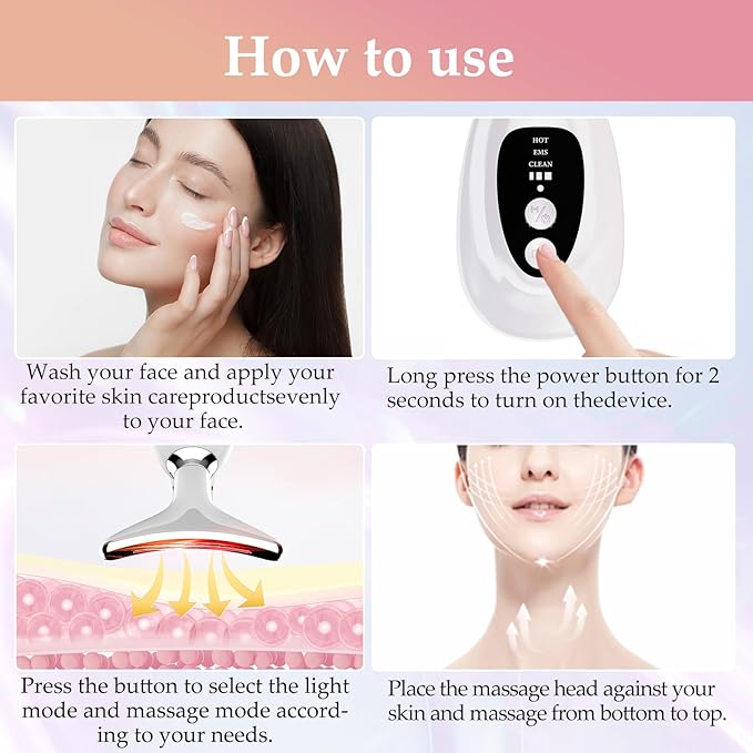 New Red-Light-Therapy-for-Face and Neck Massager Tool,7 Colors Adjustable Vibration and Thermals,Womens Skin Rejuvenation Lifting Facial Massager Tool for Toning,Glow Boost,Wrinkles