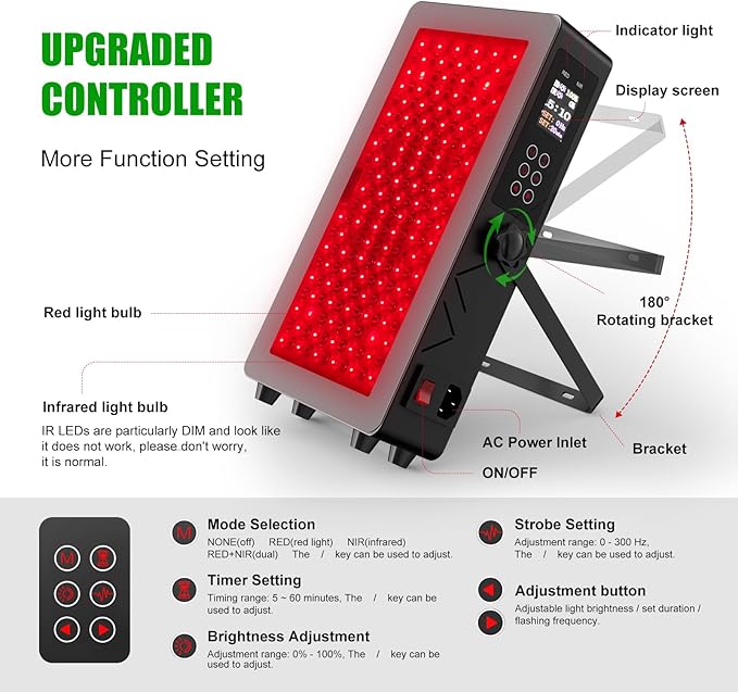 Red Light Lamp with Protective Glasses, 100W Near Infrared Light, 660nm 850nm High Power Panel, 7 Time Settings, 5 Brightness, 3 Light Modes