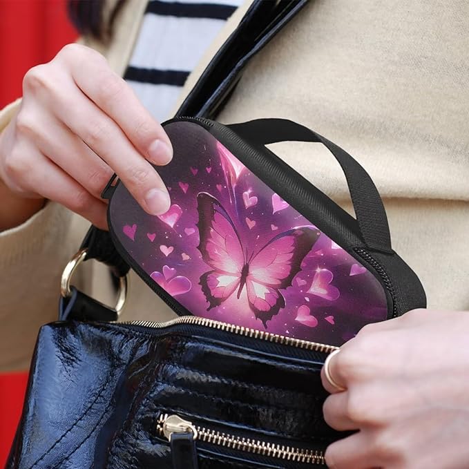 Pink Butterfly Hearts Insulated Diabetic Carrying Cooling Bag with Zipper Portable Medicine Cooling Bag for Insulin Pen and Medical Diabetic Supplies, Cute Valentine Decor