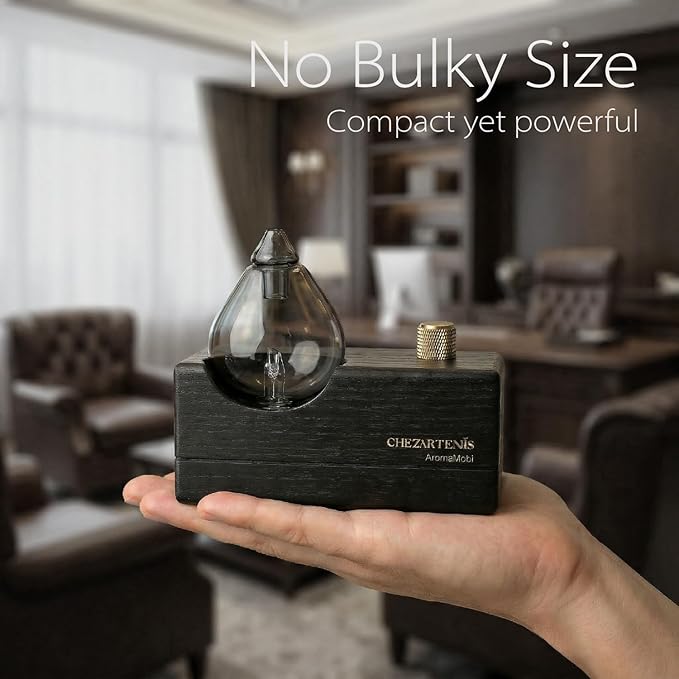 Black Obsidian Waterless Essential Oil Diffuser with Real Wood Base for Aromatherapy, Modern Smoky Glass Oil Diffuser, Cordless Portable Scent Diffuser Machine for Office Men Large Room, 2026 Model
