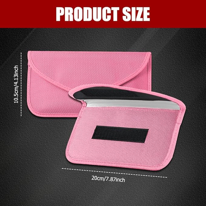2PCS Faraday Bags for Car Key and Cell Phone, Signal Blocking Bag, Faraday Key Fob Protector, Universal Cell Phone Privacy Card Protection Car Accessories for Anti-Thefting (Pink)