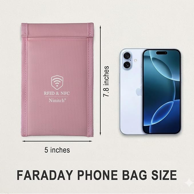 Faraday Bags for Phone Privacy & Security - Signal Blocking Pouch for GPS/WIFI/5G/RFID - Fireproof & Waterproof Anti-Drop Case for Travel & Data Protection Pink