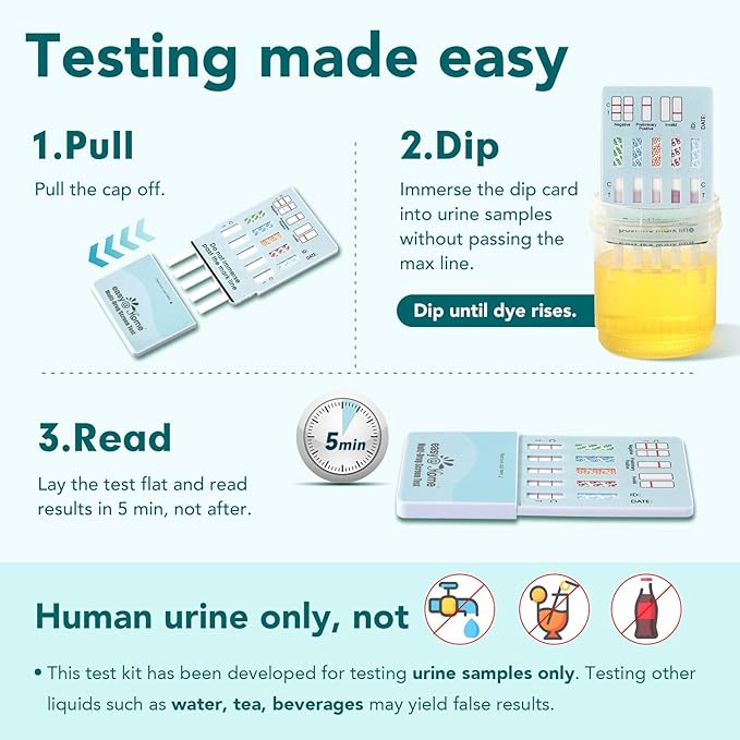 Easy@Home 5 Panel Urine Drug Test Kit [5 Pack] - THC/Marijuana, Cocaine, OPI/Opiates, AMP, BZO All Drugs Testing Strips in One Kit - at Home Use Screening Test with Results in 5 Mins #EDOAP-754