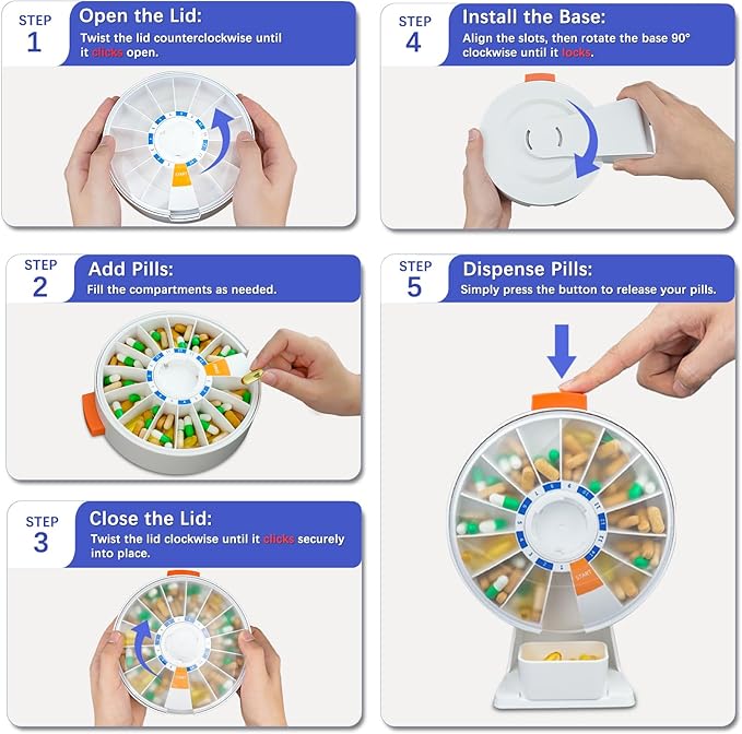 Cruxer Large Pill Organizer 7 Day 2 Times a Day & 14 Day Pill Dispenser, Arthritis Friendly Push-Button Design with Labels, Wall-Mounted & Standing Use, Weekly Pill Box for Vitamins & Medications