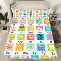 Feelyou Kids ABC Chart Bedding Set Twin Size, Educational Bed Sheet Set Boys Girls Preschool Fitted Sheet Learning Teens Bedroom Decor Bed Set 2Pcs (No Flat Sheet)