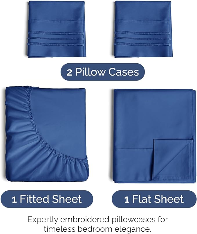 King Size 4 Piece Sheet Set - Extra Soft, Breathable & Cooling Sheets - Hotel Luxury Durable Bed Sheets for Women & Men - Deep Pockets, Easy-Fit & Wrinkle-Free Sheets - Cobalt Blue Oeko-Tex Bed Sheets
