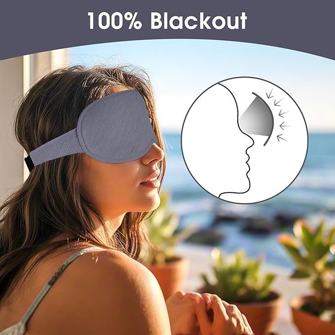 3D Sleep Mask for Side Sleepers Men & Women - Zero Pressure Eye Mask, Blackout Sleeping Mask with Soft Lycra Cotton, Light Blocking Blindfold for Travel, Nap & Night Sleep (Gray)