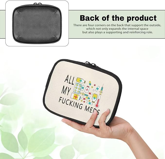 Medical Letters Print Medicine Case with Zipper Daily Pill Organizer Box Washable Supplement Holder with Zipper Travel Vitamin Storage Bag