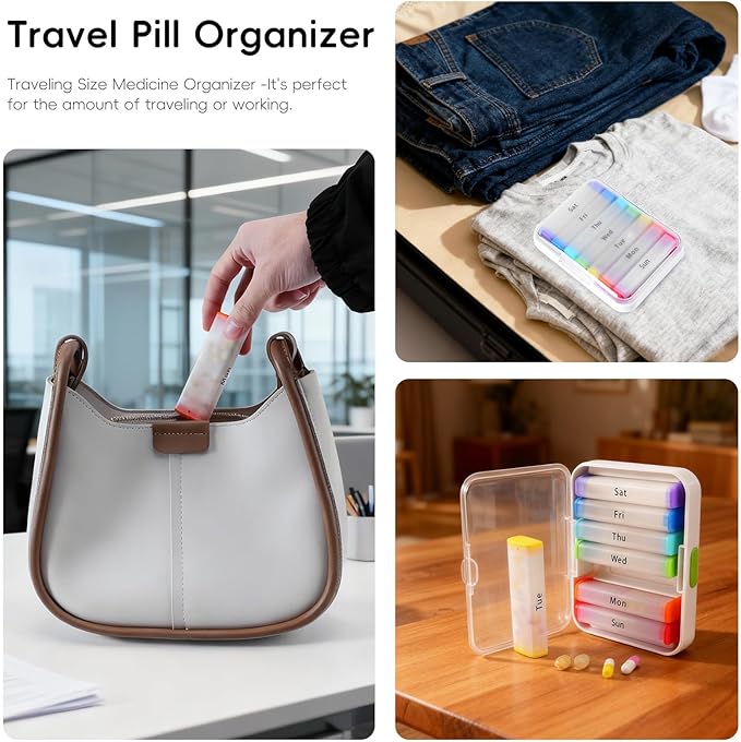 Weekly Pill Organizer 2 Times a Day, Large Travel Pill Box 7 Day, Am Pm Twice Daily Pill Case with Rotatable Handle, Week Pill Holder Container for Vitamin Medicine Supplement Fish Oil (White Colour)