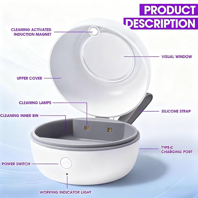 Portable Pacifier Sterilizer Box, USB Rechargeable Sterilize Case, 3-Minute High Efficiency Cleaning for Baby Pacifiers On The Go