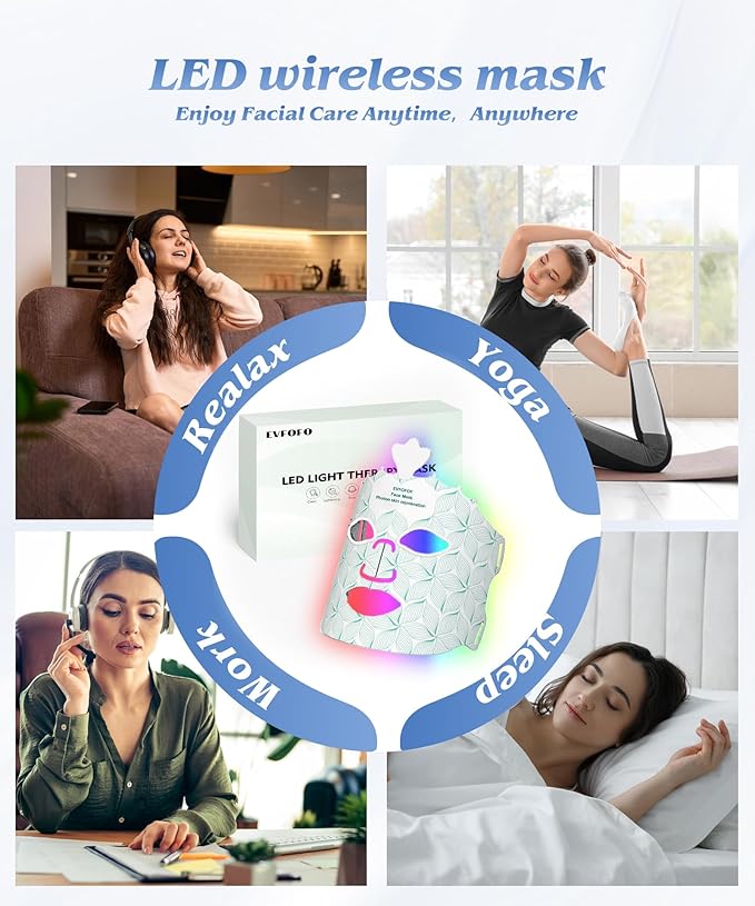 7-Color LED Light Therapy Mask, Wireless Green Silicone Face Mask for Red Light Therapy, Infrared, Blue Light, and Skin Rejuvenation, Adjustable Brightness & Skin Treatment, Green