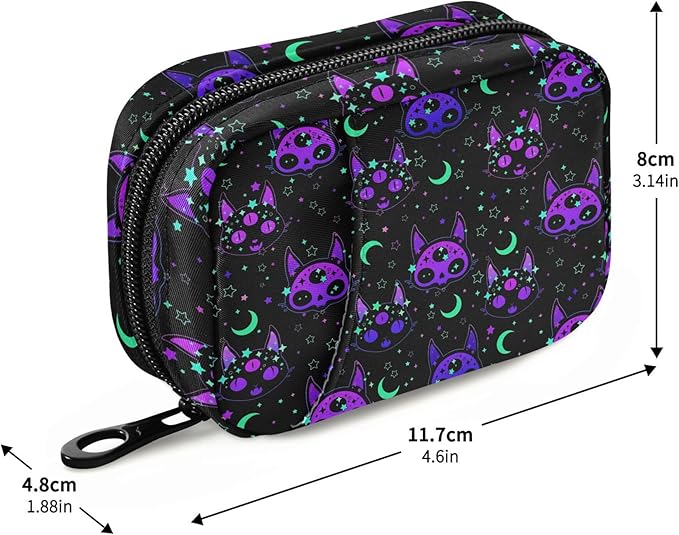 Travel Pill Organizer Bag Weekly Pill Organizer Case Goth Skull Cat Moon Portable Small Daily Pill Boxes for Vitamin Fish Oils Supplement Holder with Zipper Compact Size
