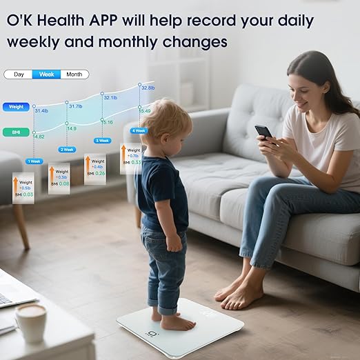 O'CARE Smart Scale for Body Weight and BMI Weighing,High Accuracy Digital Bathroom Scale with LED Large Display,Smart APP Sync Weight Scale 440lb (White)