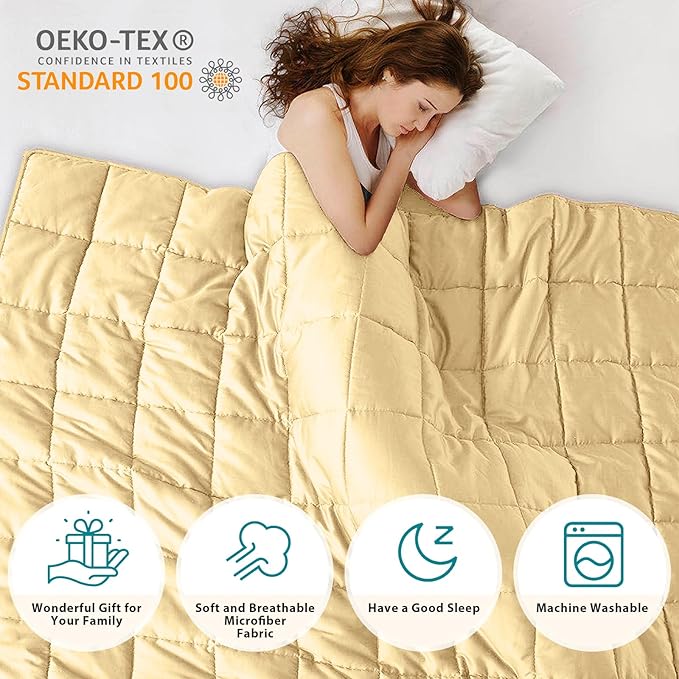 L'AGRATY Weighted Blanket - 60"x80" 15lbs Cooling Breathable Heavy Blanket Microfiber Material with Glass Beads for Adult All-Season Summer Fall Winter Soft Thick Comfort