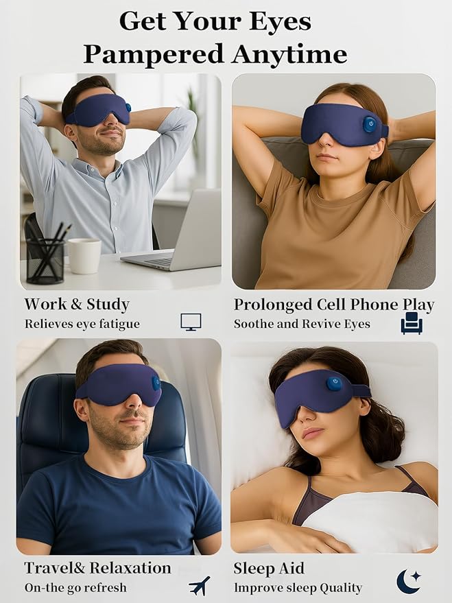 Heated Eye Mask, Cordless Warm Eye Compress for Dry Eyes, Birthday Christmas Gifts for Women Men, Washable Eye Heating Pad for Travel, Eye Relief, Improved Sleep (Blue)