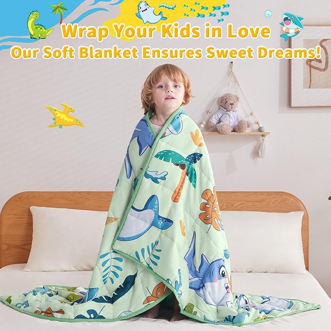 anfie Weighted Blanket Kids (48"x72" 6lbs), Weighted Blanket Cooling Blanket for Sleeping,Throw Size Breathable Blanket with Premium Glass Bead(Green Shark)