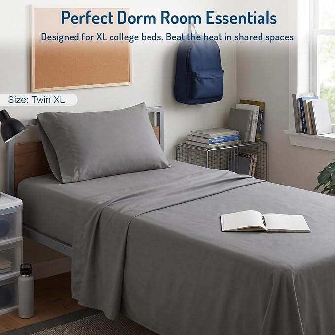 Degrees of Comfort Coolmax® Cooling Bed Sheets Twin XL Size for Hot Sleepers, Moisture Wicking Sheet Set for Night Sweats, Deep Pocket, Ultra Soft, Cozy for All Seasons, Grey 3 Pieces