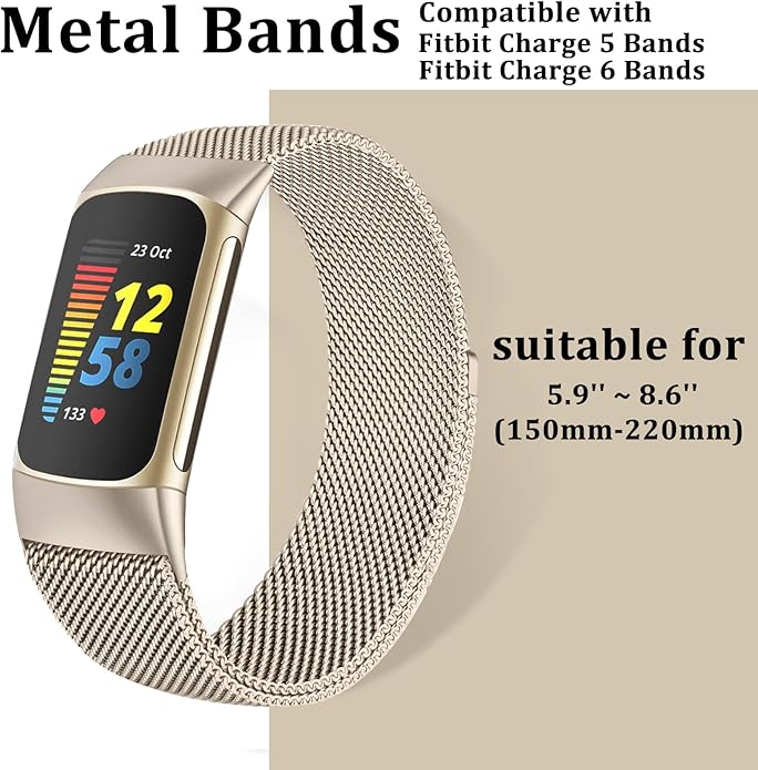 surundo Compatible with Fitbit Charge 6/Charge 5 Bands for Wmen Men, Metal Mesh Milanese Loop Adjustable Strap Replacement for Fitbit Charge 6/Charge 5 Advanced Fitness & Health Trackers