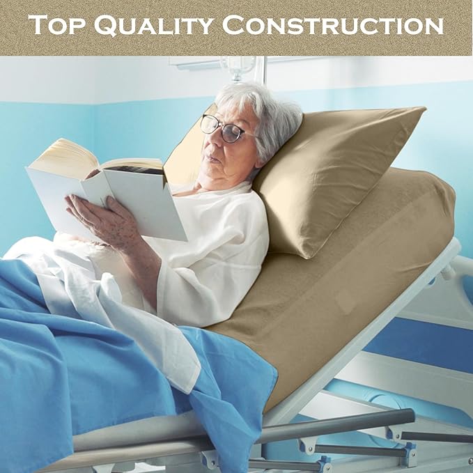 Moukeren 3 Pcs Hospital Bed Sheets Set Deep Pocket Fitted Sheet 36 with Elastic All Around Easy Care Knitted Jersey for Home/Nursing Home (Khaki)