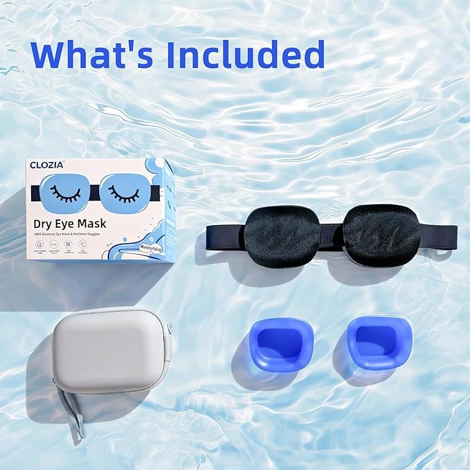CLOZIA Eye Mask for Dry Eyes - 100% Blackout Dry Eye Mask & Moisture Goggles - Adjustable Sleeping Mask for Men & Women - Removable Cleaning Silicone, Soft & Comfortable - Great for Travel, Shift Work