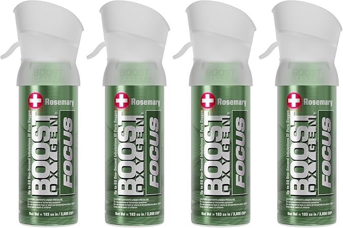 Boost Oxygen Pocket Size Focus Rosemary Aroma 3L Canister | Respiratory Support for Aerobic Recovery, Altitude, Performance & Health (4 Pack)