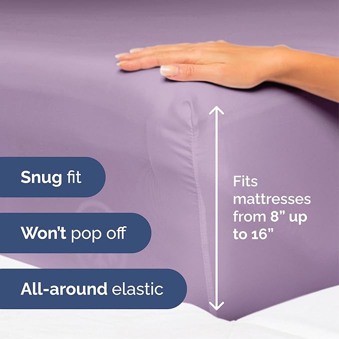 Queen Size 4 Piece Sheet Set - Extra Soft, Breathable & Cooling Sheets - Hotel Luxury Durable Bed Sheets for Women & Men - Deep Pockets, Easy-Fit & Wrinkle-Free Sheets - Lilac Oeko-Tex Bed Sheet Set