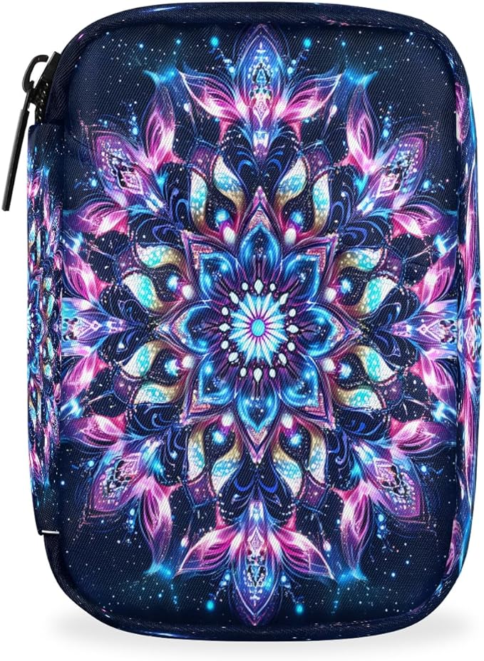 Mandala Purple Flower Travel Pill Organizer Box Weekly Portable Pill Case Daily Pills 7 Day Small Birth Control Pills Container Removable Compartments for Medicine Vitamins Fish Oil