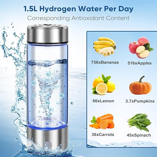 Hydrogen Water Bottle, PowerlotZero Hydrogen Water Generator with SPE Technology, 14oz Rechargeable Portable Hydrogen Water Ionizer Machine for Home, Travel, Fitness