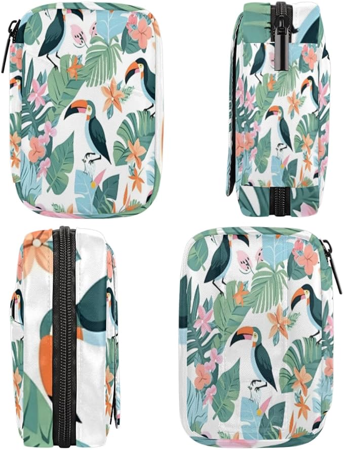 Tropical Toucan Birds Travel Pill Organizer Bag Portable Weekly Pill Box Travel Medicine Organizer 7 Day Pill Case with Zipper for Daily Travel Family Business