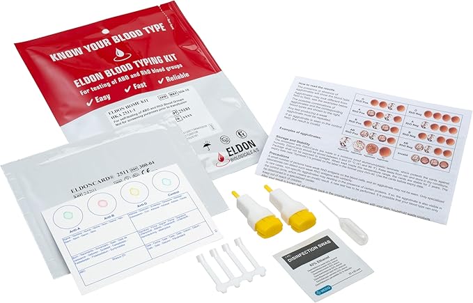 Eldoncard Blood Typing Kit, 2 Test Pack, Know Your Blood Type, Accurate Instant Home Testing, Determine A, O, B, RHS-D Negative & Positive Groups, Home Health Tests, Complete Health Testing Kit