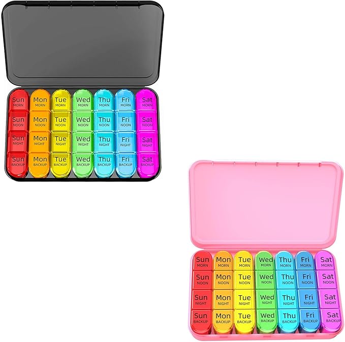 Odaro Weely Pilll Organizer 4 Times A Day Color and Pink - 2 Pack