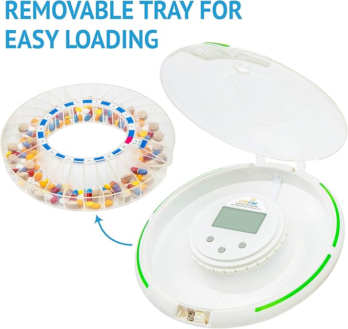 Live Fine Automatic Pill Dispenser with 28-Day Electronic Medication Organizer, 6 Dosage Templates, Easy-Read LCD Display, Sound & Light Alerts & Key for Prescriptions, Vitamins, Supplements & More