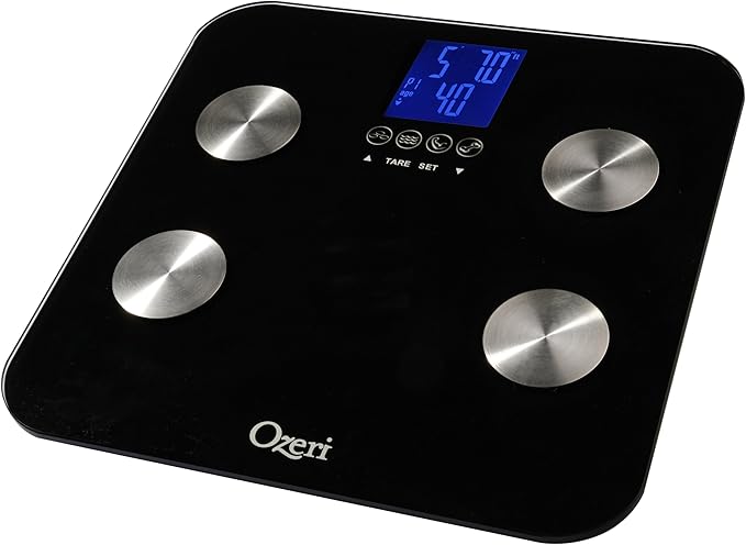 Ozeri Touch 440 lbs Total Body Weight Scale (Body Fat, Muscle, Bone, Weight & Hydration), Auto Recognition Bath Scale with Infant Tare