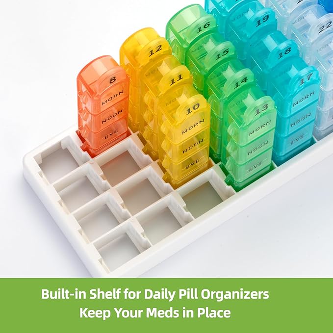 Mouthly Pill Organizer 4 Times a Day,GrnPeak 30 Day Pill Holder with Removable Daily Cases, Travel Friendly, Transparent Design for Small Pills & Vitamins