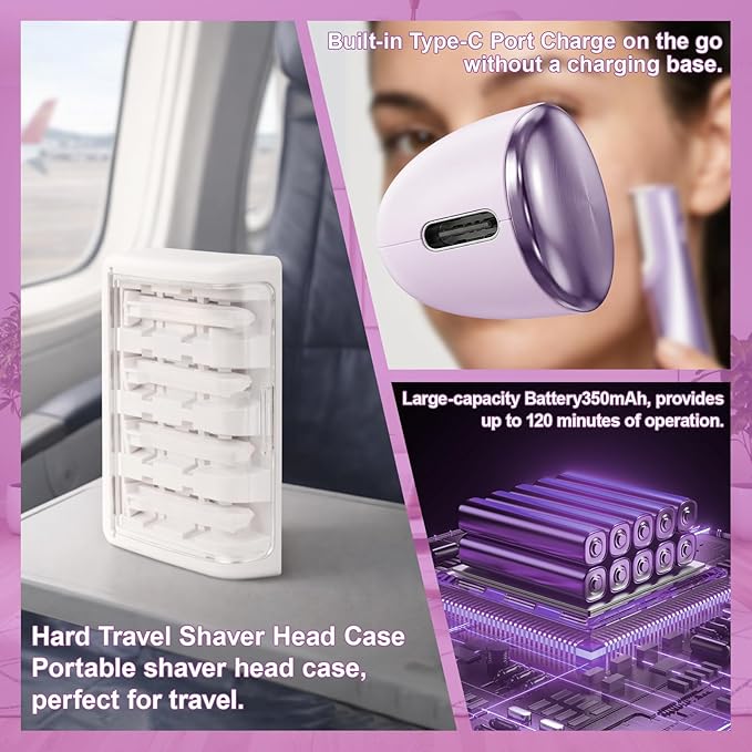 Sonic Dermaplaning Tool for Women, Rechargeable Dermaplane Razor for Peach Fuzz & Facial Hair, Adjustable Sonic Technology, Portable Hair Removal Tool with 14 Blades & Type-C Cable & Storage Base