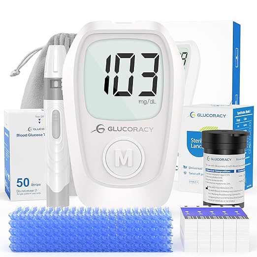 Glucoracy G-425 Glucose Monitor Kit, Blood Sugar Monitor with Glucose Meter, Lancing Device, 50 Test Strips and 50 Lancets, Blood sugar testing kit for Home Use, Diabetes Home Testing Kit