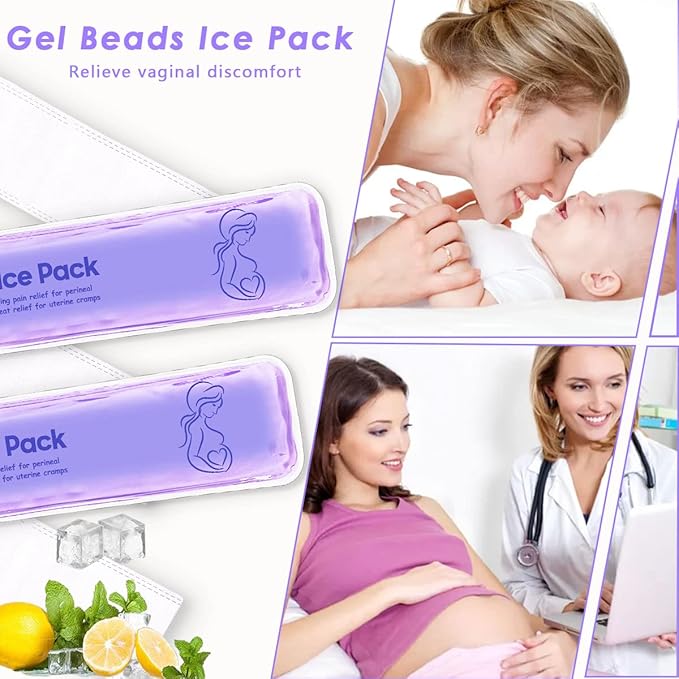 Perineal Ice Packs for Postpartum Reusable, Perineal Cold Packs, Postpartum Hemorrhoid Pain Childbirth Recovery Care, 2 Gel Pads+5 Washable Sleeves (Purple)