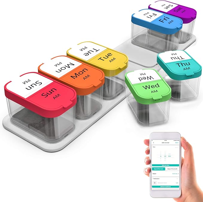 Extra Large Pill Organizer 7 Day, Smart Weekly Pill Organizer 2 Times a Day, AM PM Pill Box with Free Smartphone Reminder App, XL Pill Case Pill Container Vitamin Holder Medicine Organizer