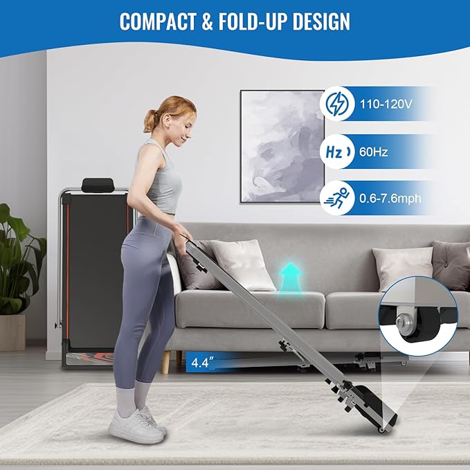 Treadmill Walking Pad with Handle, Walking Pad with 0-10% Incline, 3-in-1 Portable Under Desk Treadmill for Home Office Use, Large Screen, Remote Control, Powerful Motor