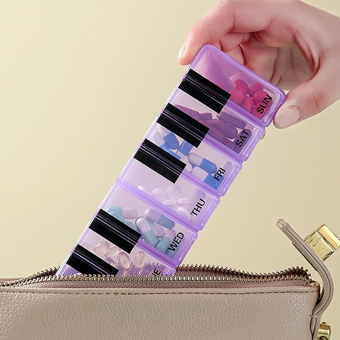 Pill Organizer 7 Day for Travel BPA Free Weekly Pill Organizer Piano-Keyboard Pill Box,Vitamin Organizer (Purple)