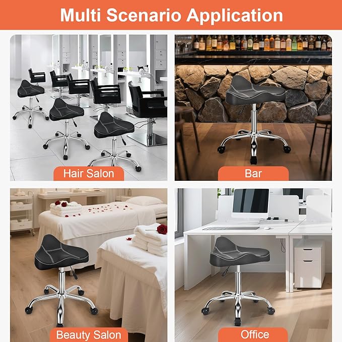 JOSTZHXIN Rolling Stool PU Leather Swivel Stools Height Adjustable, Drafting Work SPA Task Chair with Wheels, Home Office Salon Stool Chair