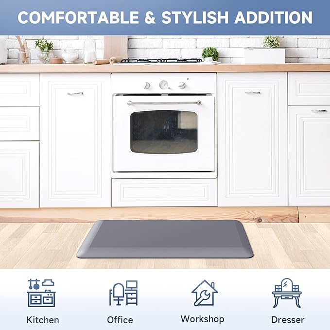 4/5 Inch Thick Kitchen Mats for Floor, StepRite Kitchen Rug for Standing Desk, Non-Slip, Thicker, Stain & Water Resistant, Comfort Anti Fatigue Floor Mat for Home, Kitchen, Office - Grey,108 * 30''