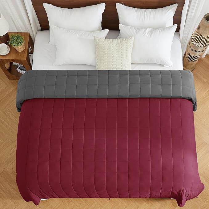 yescool Weighted Blanket for Adults (30 lbs, 88” x 104”, Red Grey) Cooling Heavy Blanket for Sleeping Perfect for 290-310 lbs, King Size Breathable Blanket with Premium Glass Bead