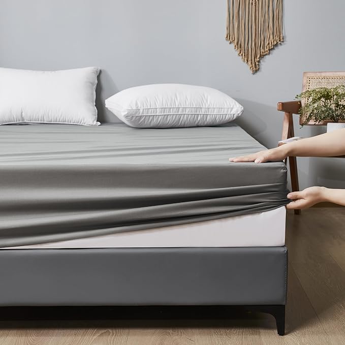 WenBags Waterproof Fitted Bed Sheets,Mattress Protector for Home & Hospital Care Beds, Soft Hospital Bed Sheets with Elastic All Around (1, Gray, King)