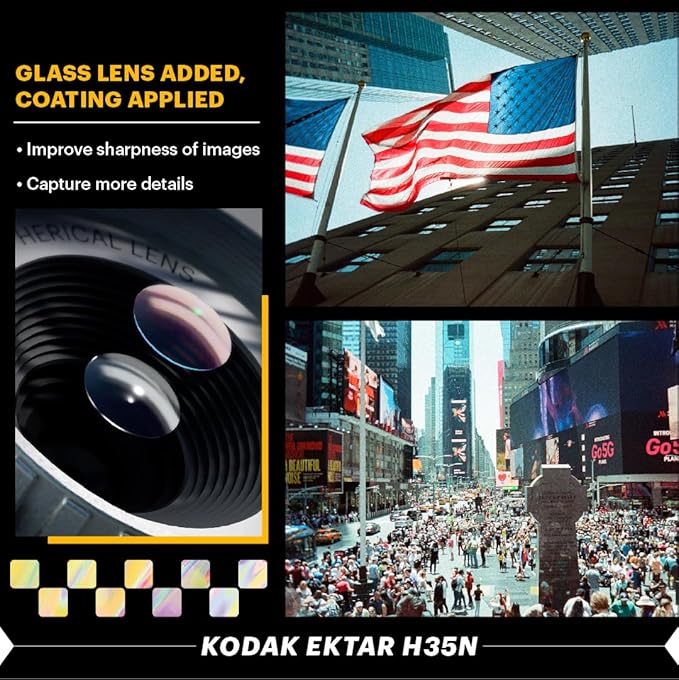 Kodak EKTAR H35N Half Frame Film Camera, 35mm, Reusable, Focus-Free, Bulb Function, Built-in Star Filter, Coated Improved Lens (Film & AAA Battery are not Included) (Glazed Orange)