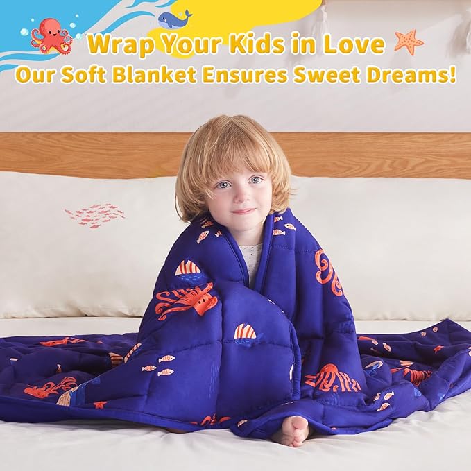 anfie Weighted Blanket Kids(40"x60" 7lbs) Weighted Blanket Cooling Blanket for Sleeping,Throw Size Breathable Blanket with Premium Glass Bead(Blue Ocean)